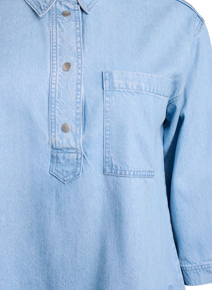 Los denimshirt met 3/4-mouwen, Blauw, Packshot image number 2