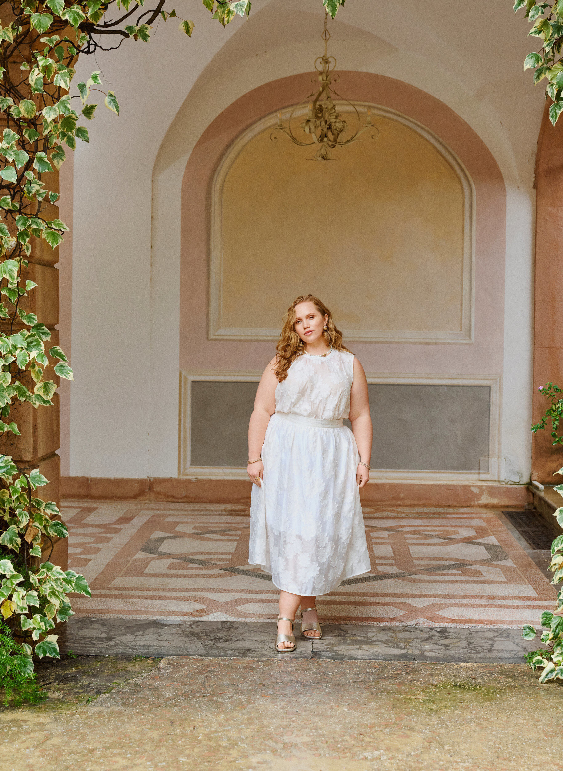 ZizziFloral jacquard midirok, Vanille, Image image number 0