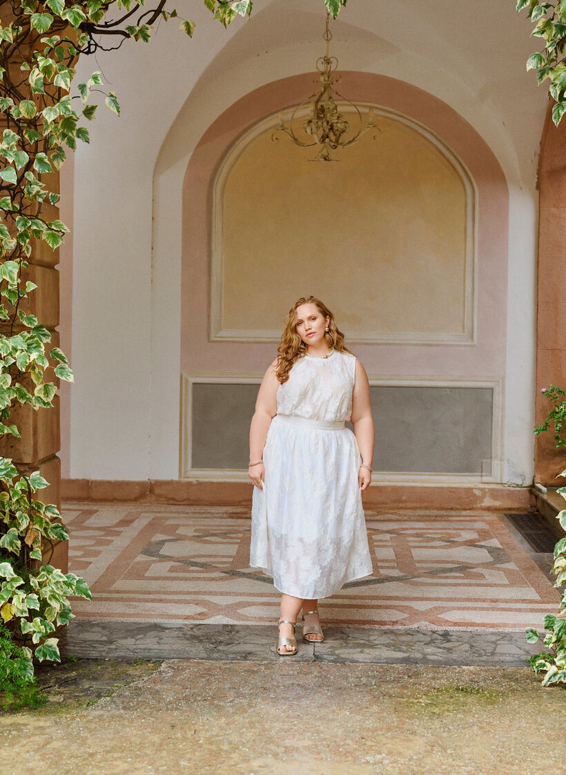 Floral jacquard midirok, Vanille, Image image number 0