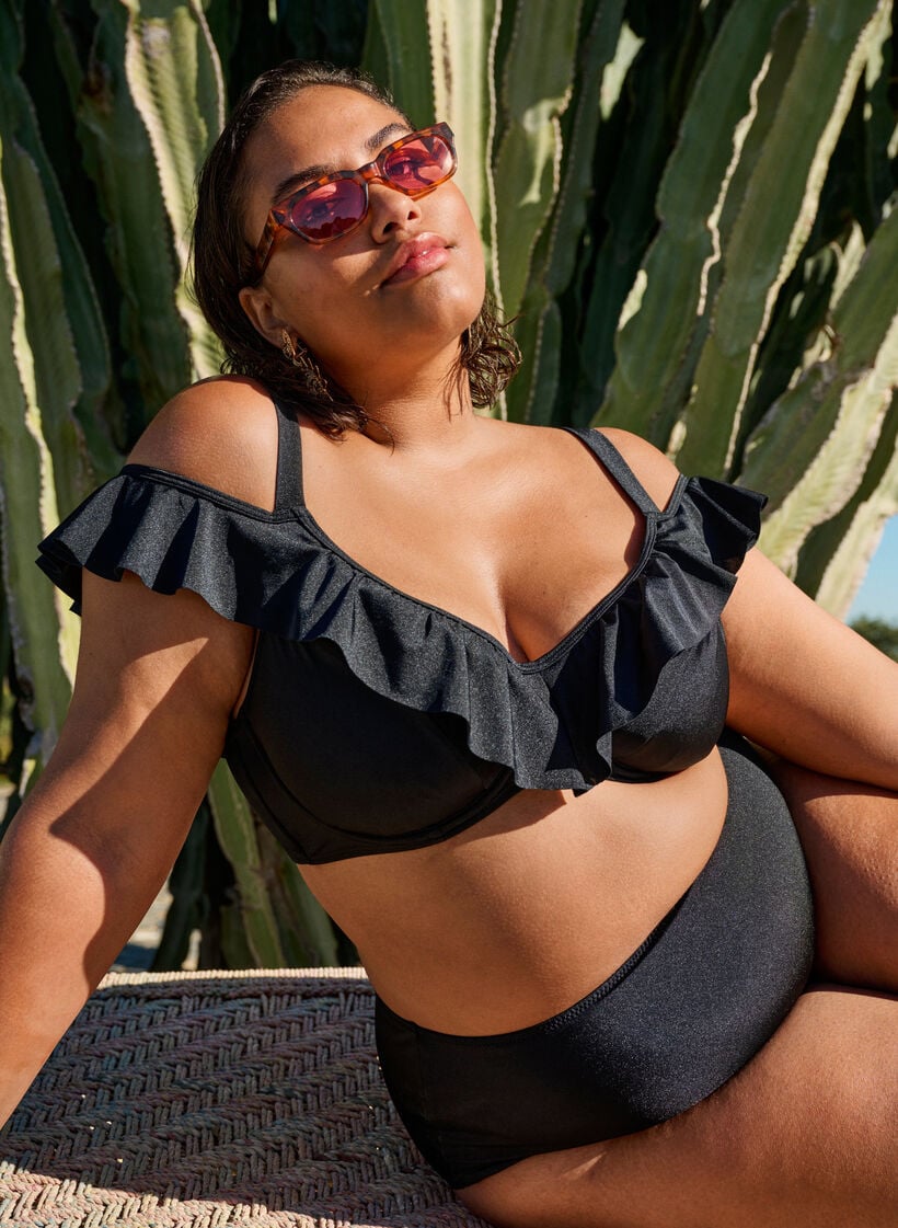 Bikini top met ruches en beugel, Zwart, Image