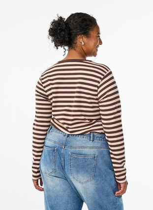 ZizziGestreepte blouse met lange mouwen, Chocolate M. Stripe, Model image number 1
