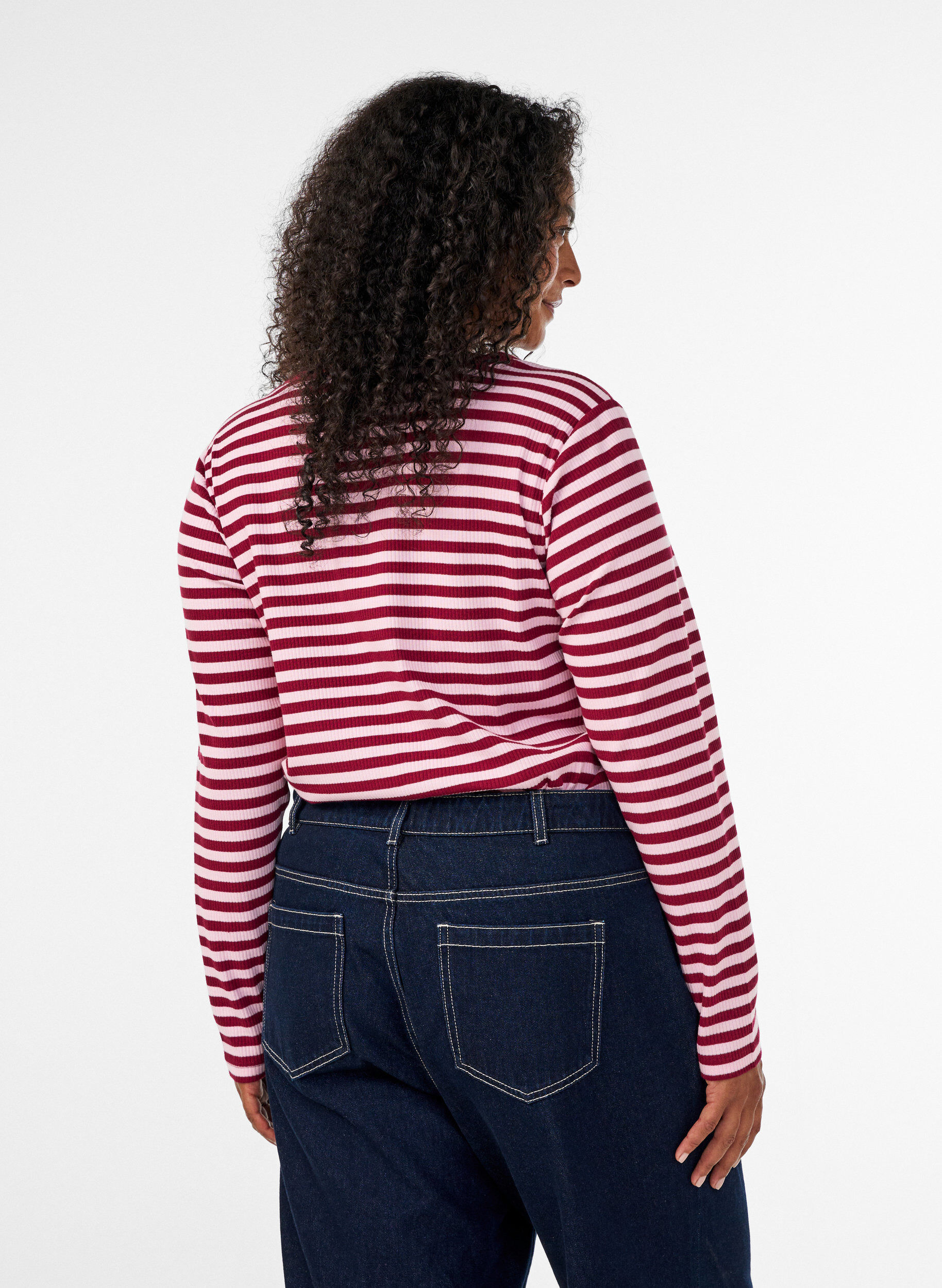 ZizziGestreepte blouse met lange mouwen, Roze, Model image number 2
