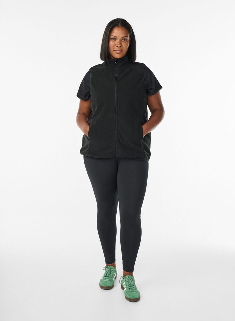 Fleece vest met zakken, Zwart, Model image number 1