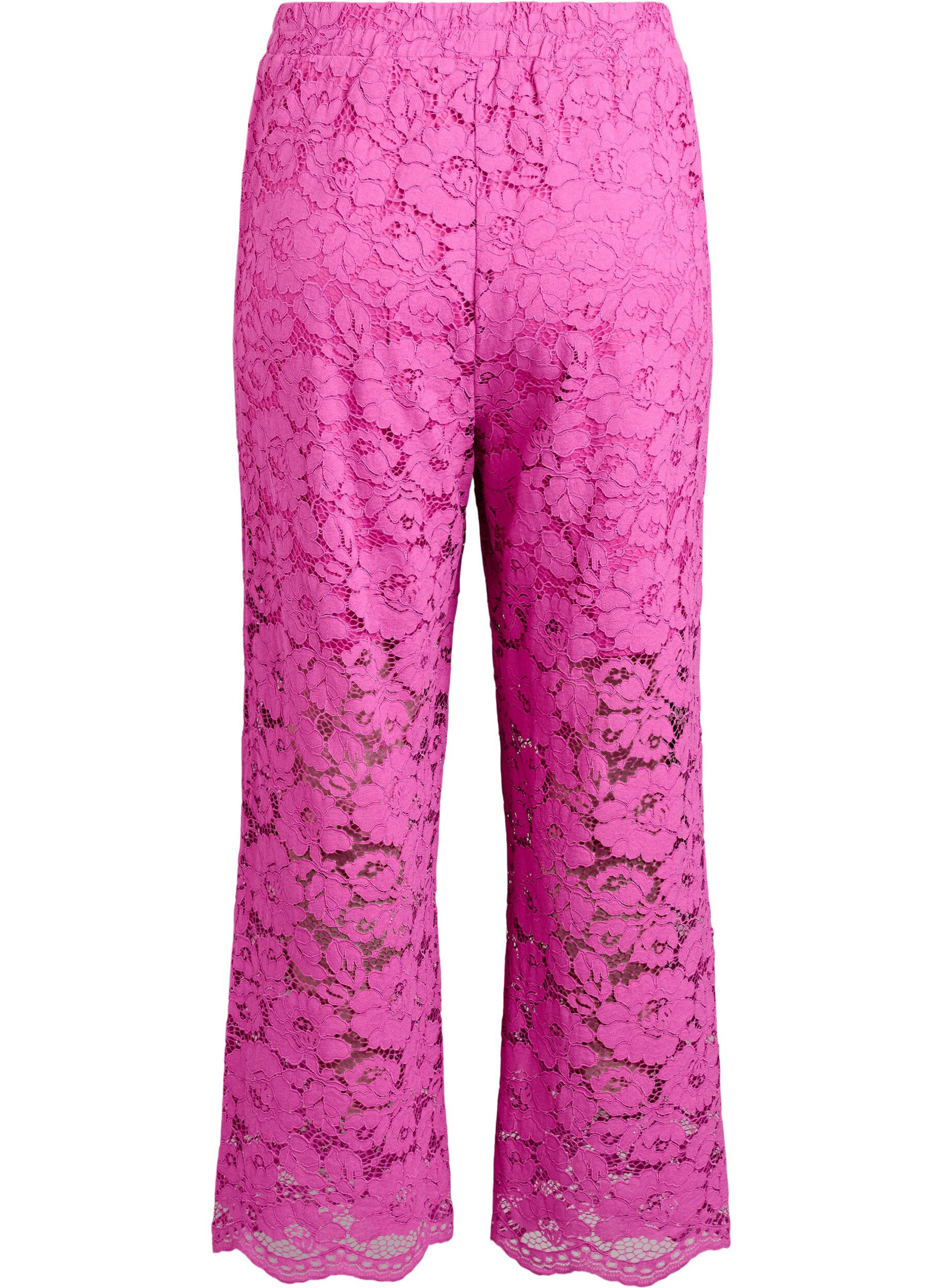 ZizziKanten broek met hoge taille en zakken, Roze, Packshot image number 1