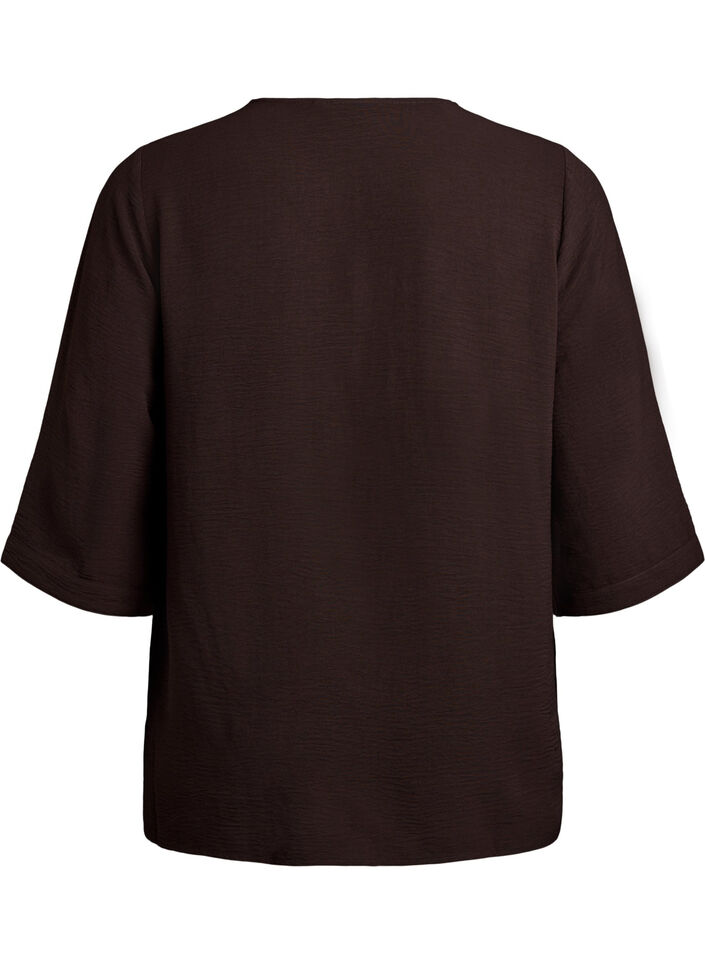 Shirtblouse met V-hals en 3/4 mouwen, Bruin, Packshot image number 1