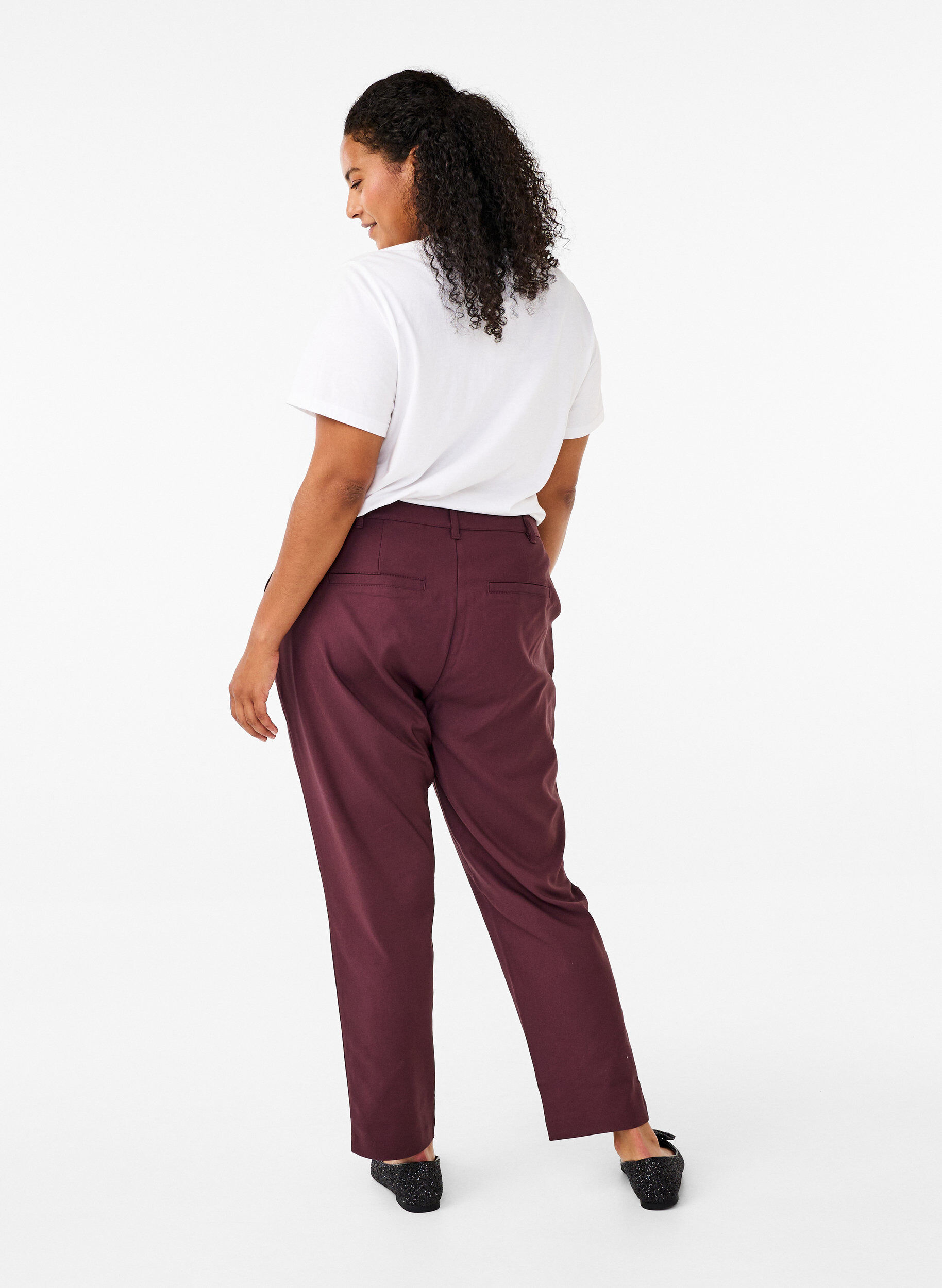 ZizziBroek met hoge taille en rechte pijpen, Donker Bordeaux, Model image number 1