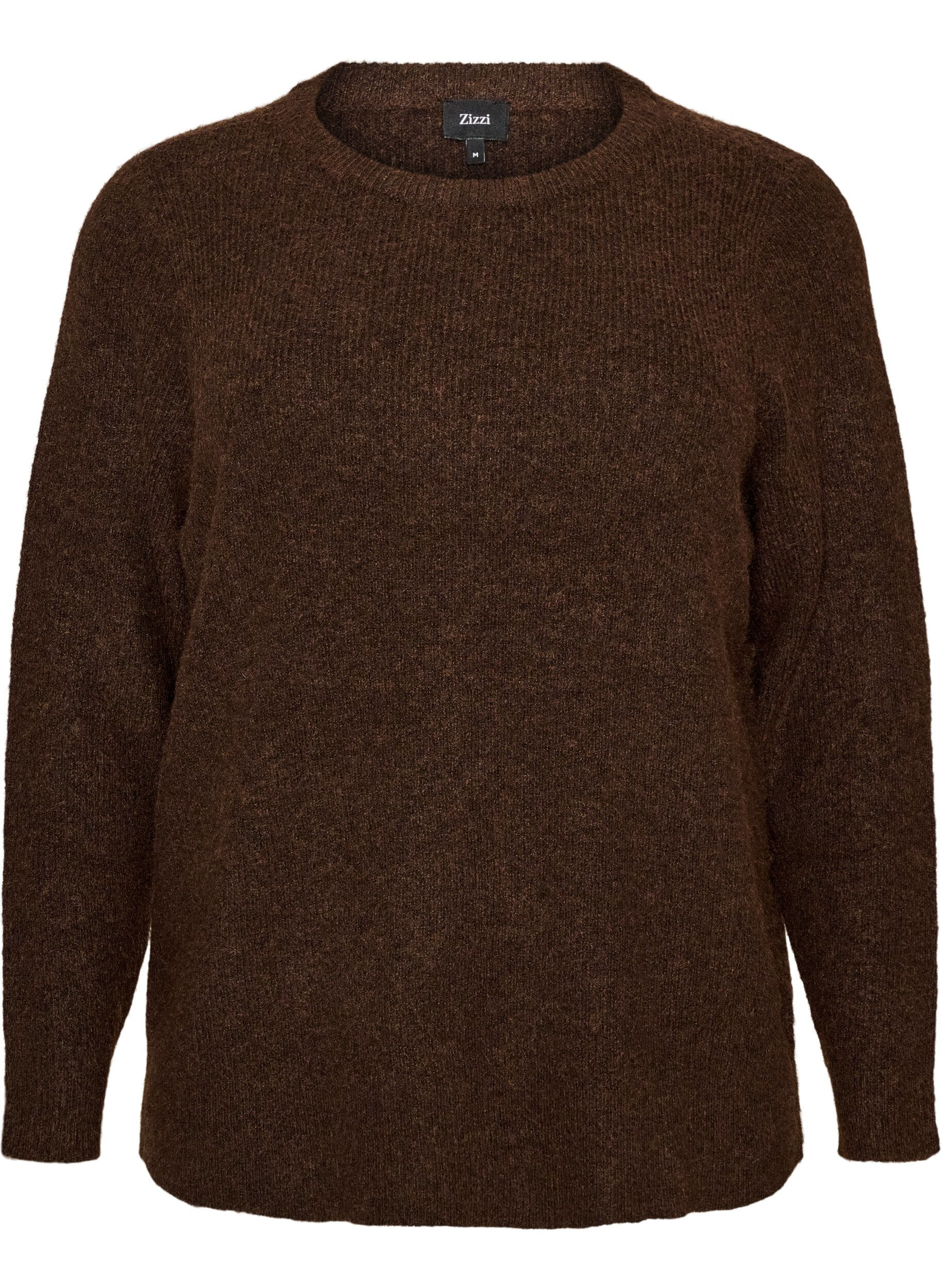 ZizziGem&ecirc;leerde gebreide blouse met ronde hals, Bruin, Packshot image number 0