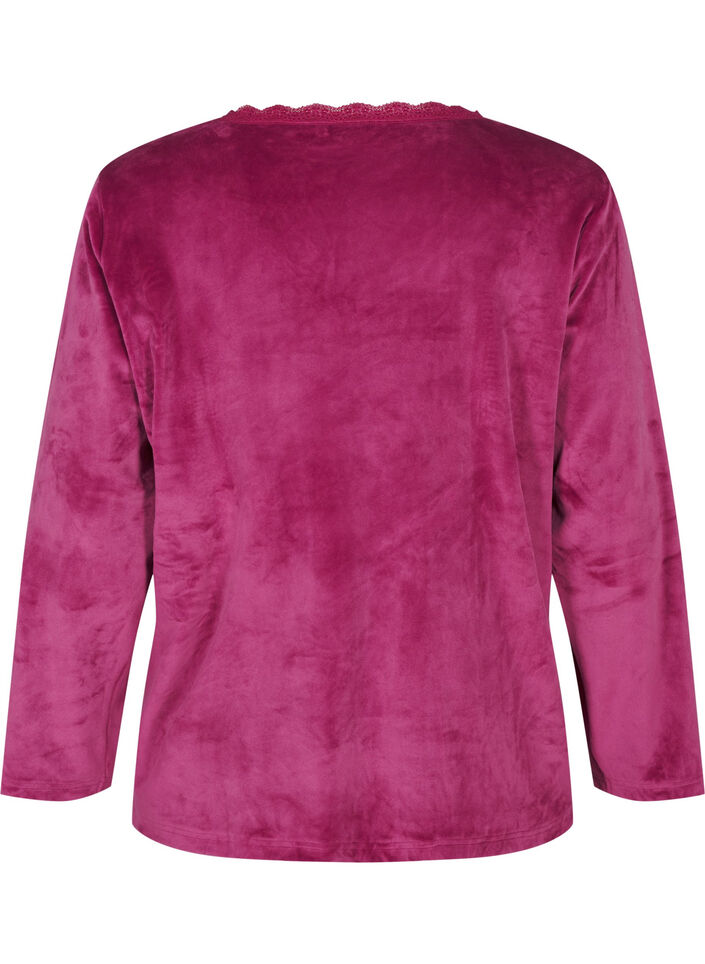 Velour blouse met V-hals, Boysenberry, Packshot image number 1