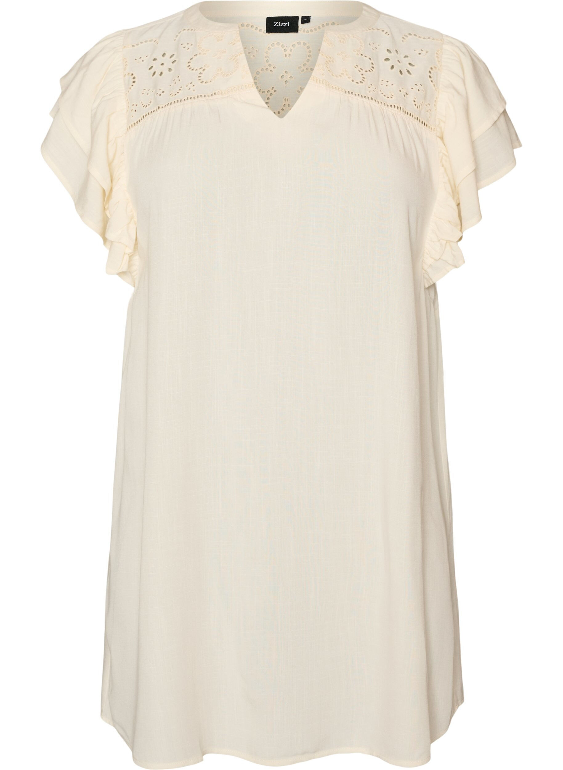 Tunic met broderie anglaise en mouwen met ruches
