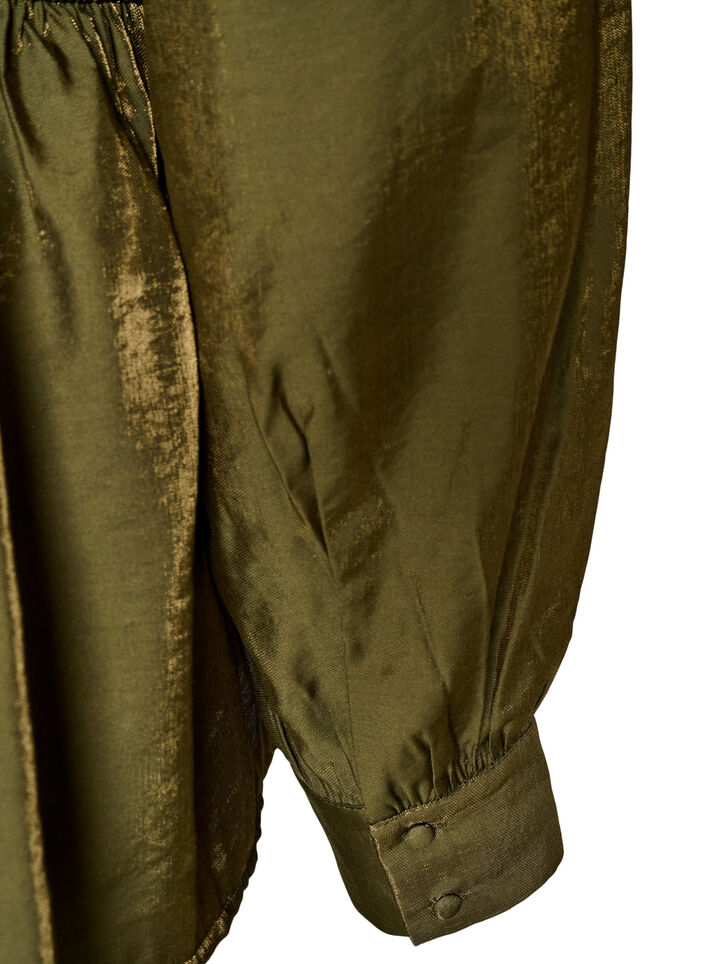 Glanzende viscose blouse met peplumeffect, Groen, Packshot image number 3