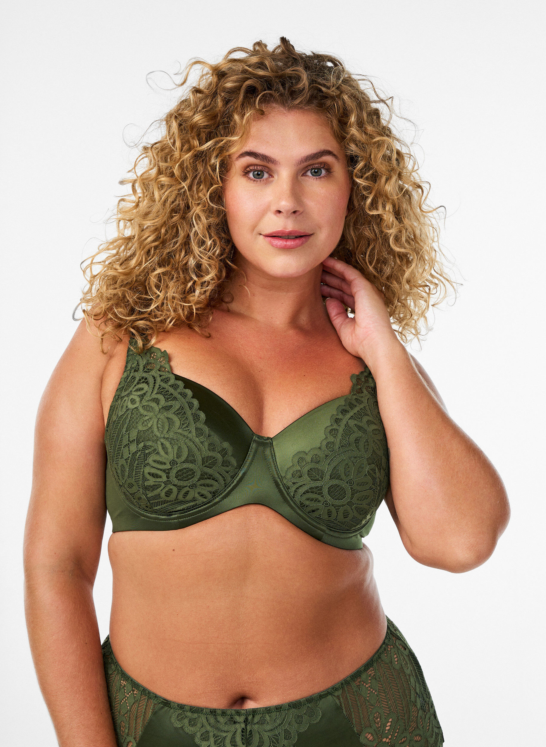 Voorgevormde beugel-bh met kant, Groen, Model
