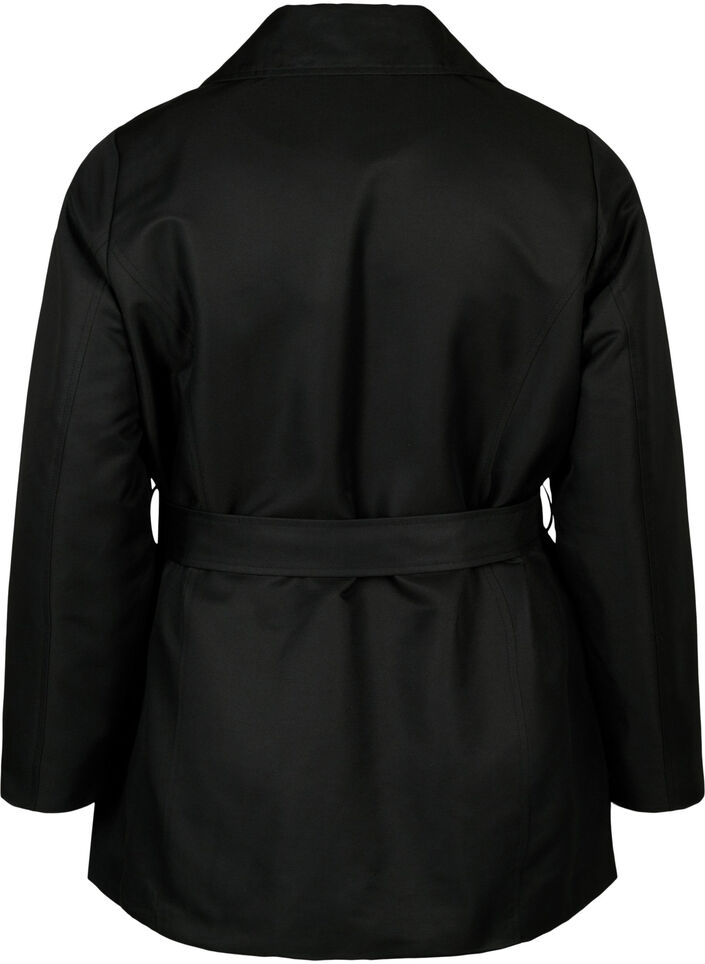Korte trenchcoat met riem, Black, Packshot
