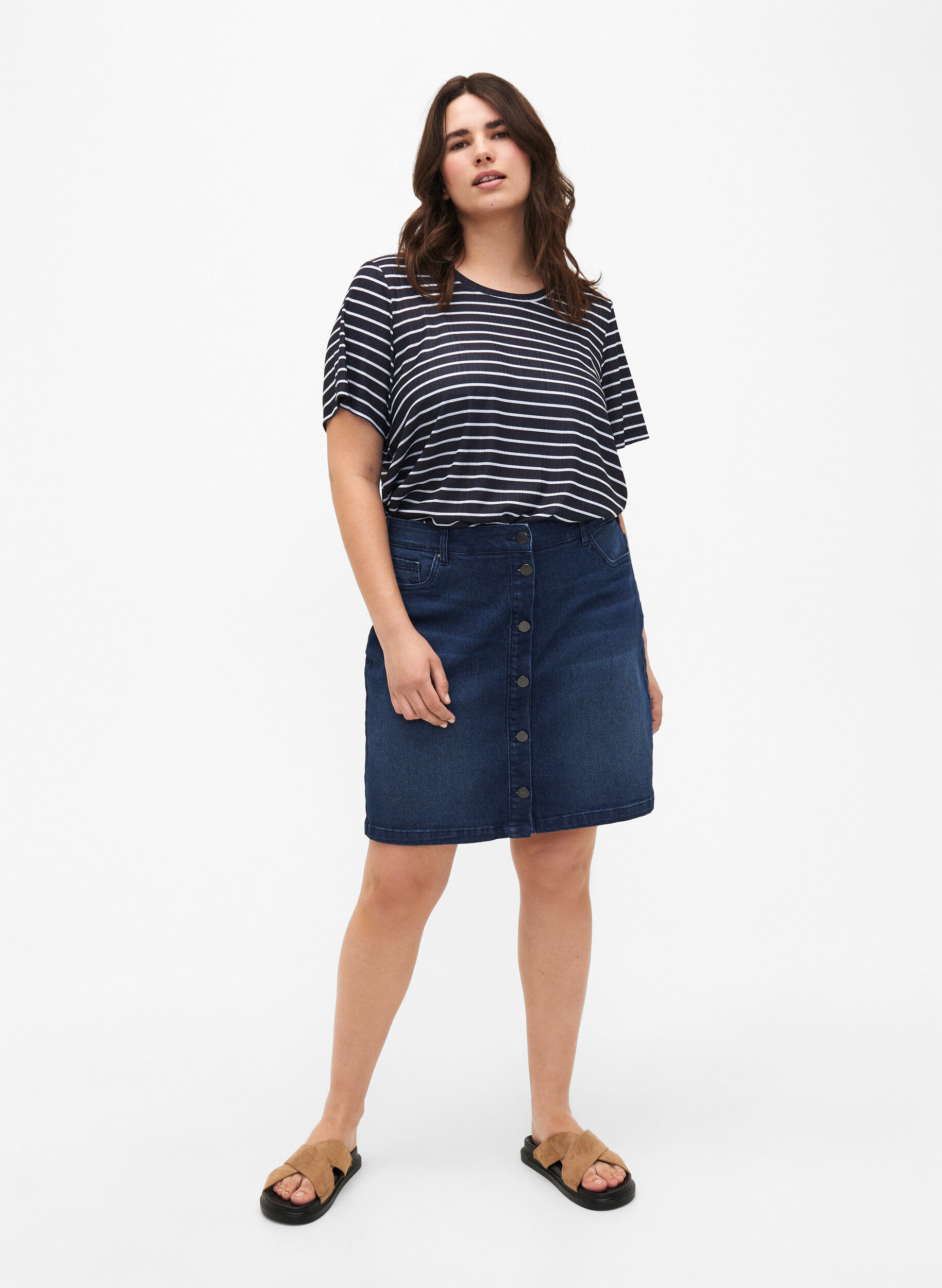 ZizziDenim rok met knoopsluiting, Blauw, Model image number 1