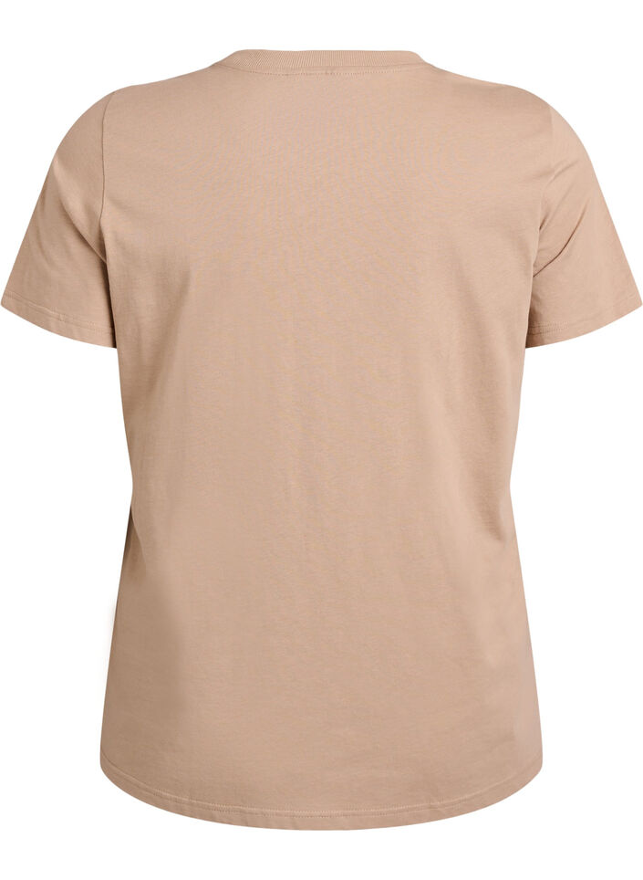 T-shirt basique en coton &agrave; col rond, Beige, Packshot image number 1