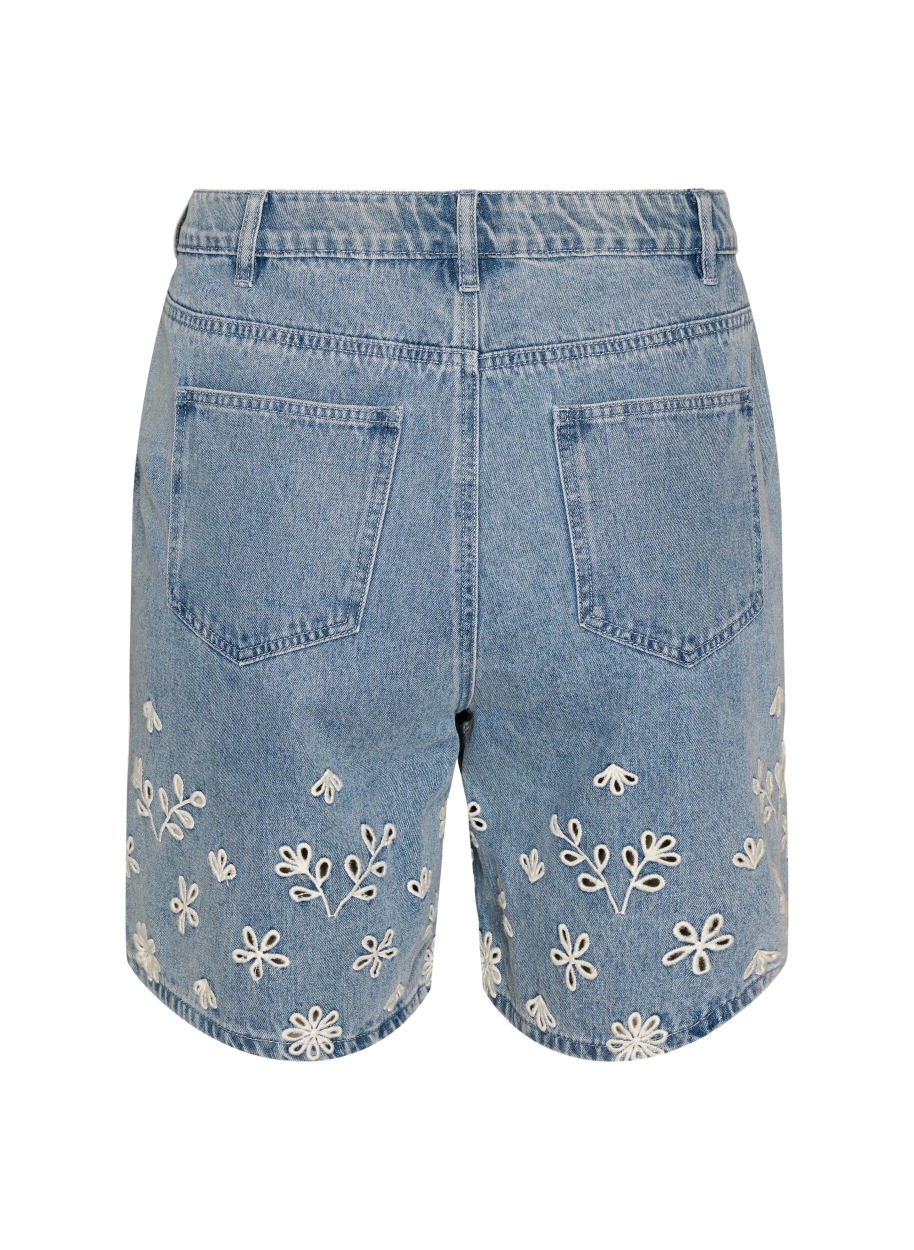 ZizziDenim shorts met broderie anglaise en hoge taille, Blauw, Packshot image number 1