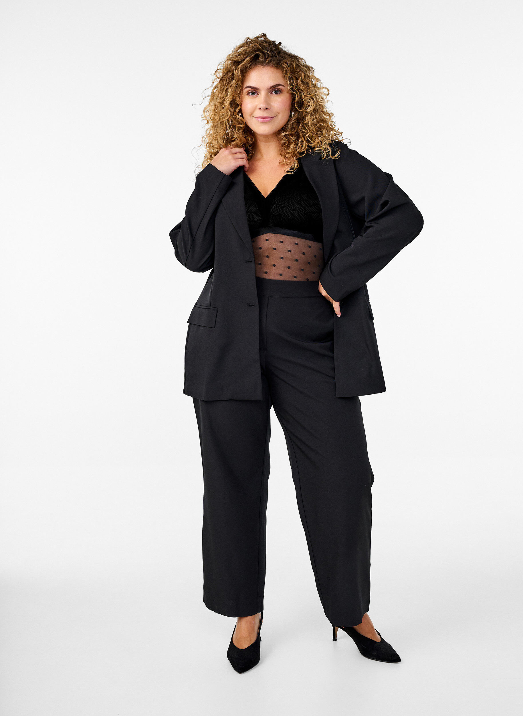 ZizziBodystocking met gestippelde mesh en verwijderbare pads, Black, Model image number 4