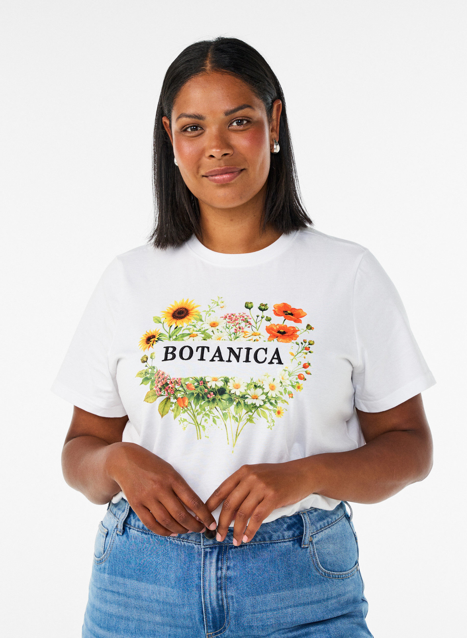 Organisch katoenen T-shirt met print aan de voorkant, Wit, Model