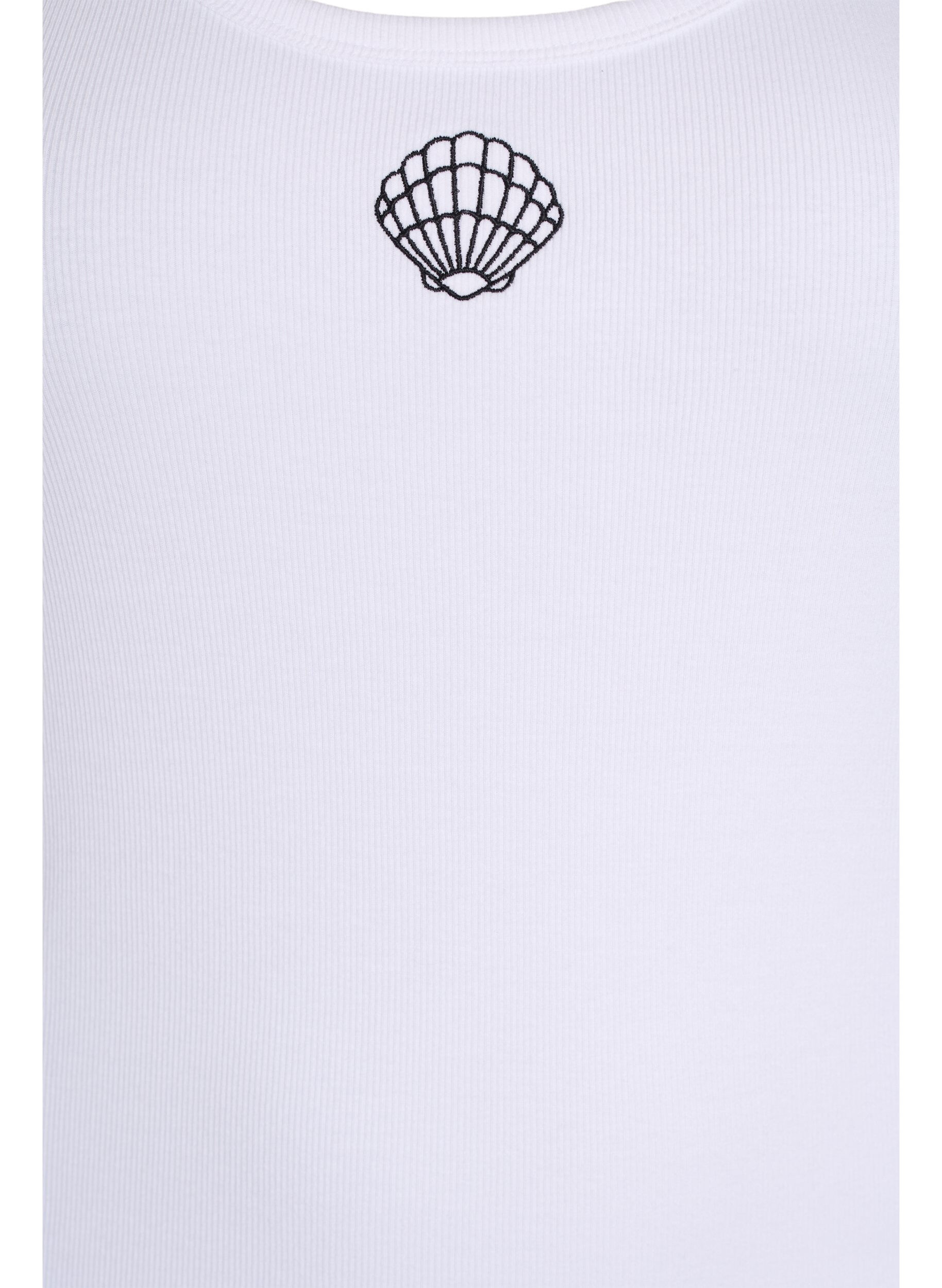 ZizziNauwsluitende top met motief, Wit, Packshot image number 2