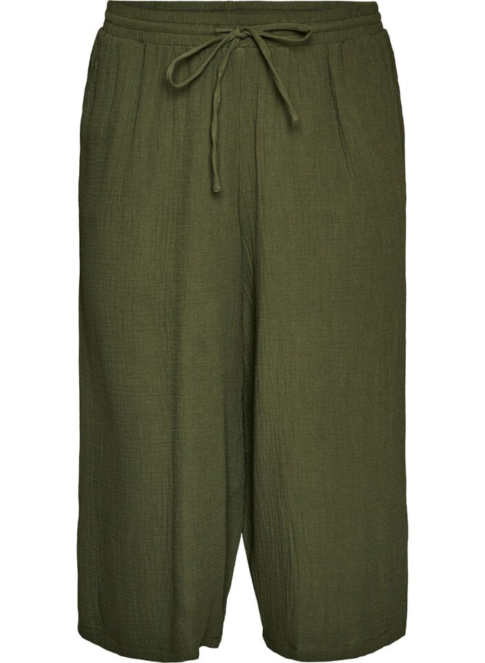 Culotte broek van katoen met hoge taille, Groen, Packshot image number 0