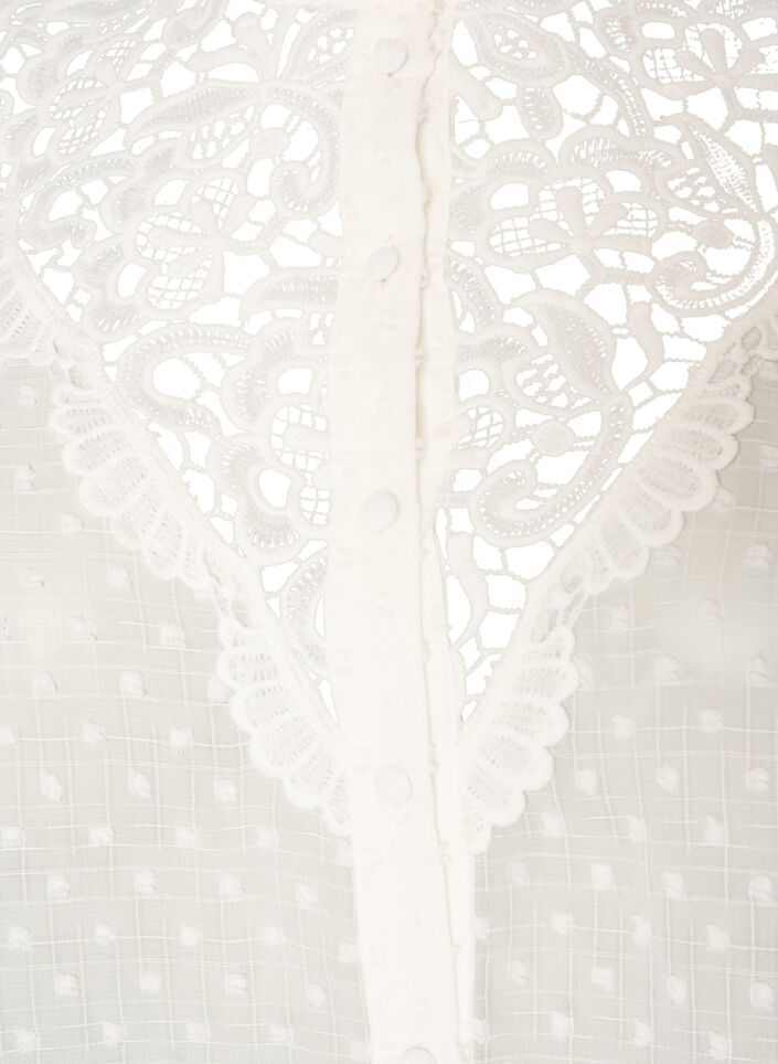 Overhemdblouse met kanten inzet en stippenpatroon, Vanille, Packshot image number 2
