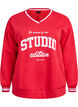 Sweatshirt met V-hals en tekstprint, Rood, Packshot image number 0