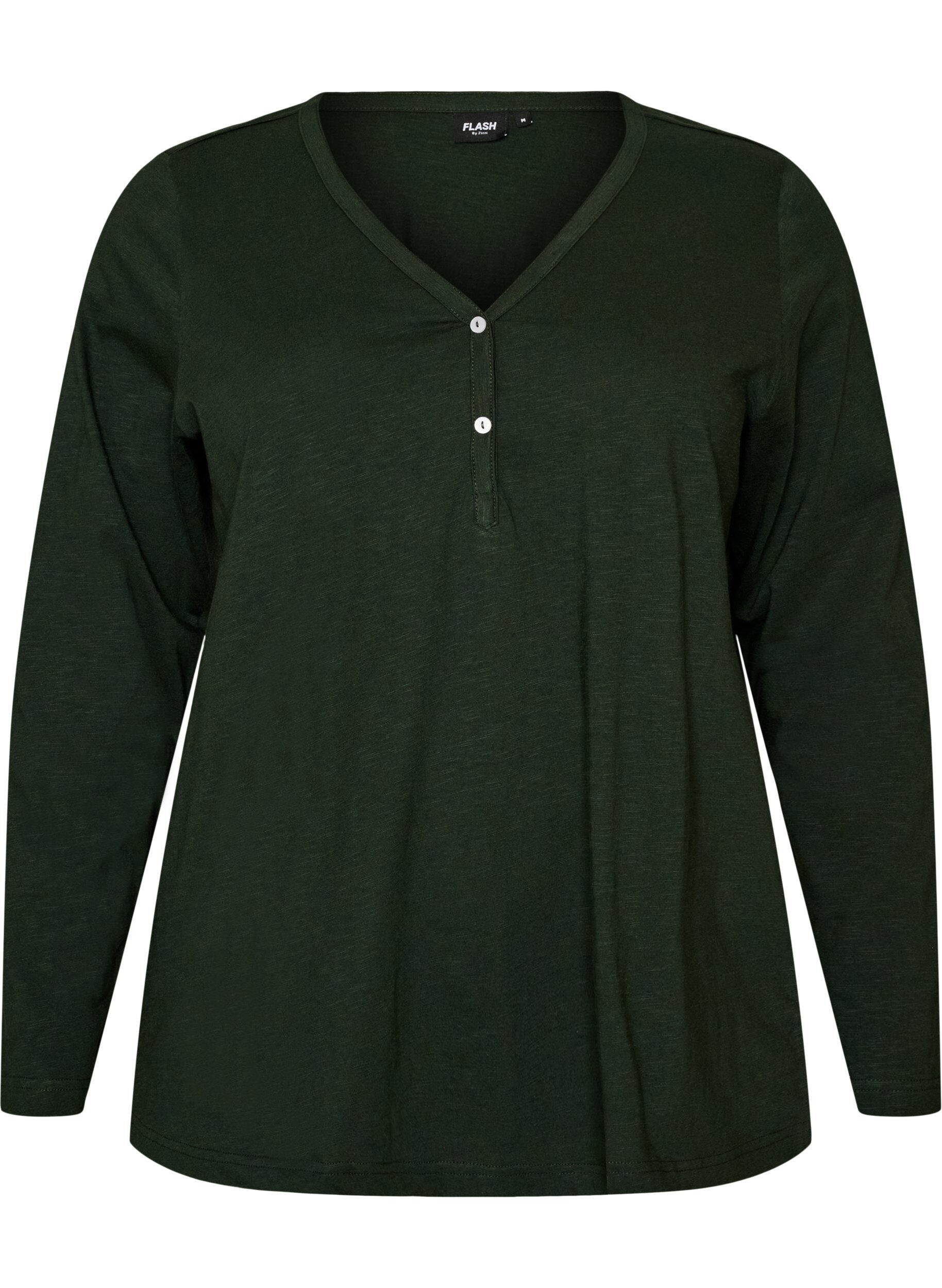 FLASH - T-shirt met lange mouwen, V-hals en knopen