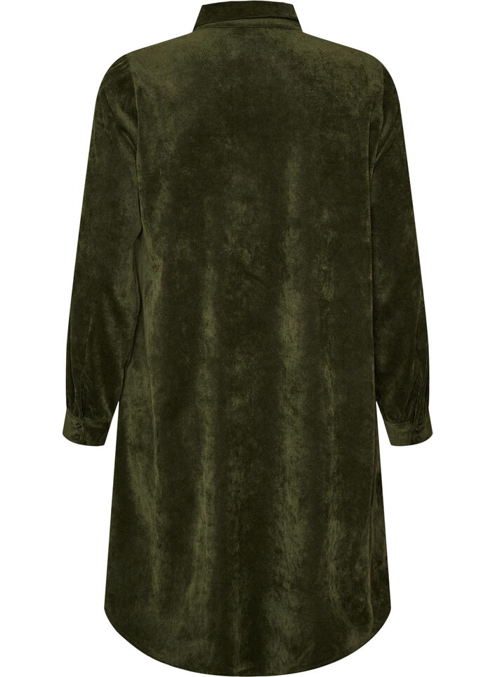 Corduroy overhemdjurk met kraag en knoopsluiting, Groen, Packshot image number 1