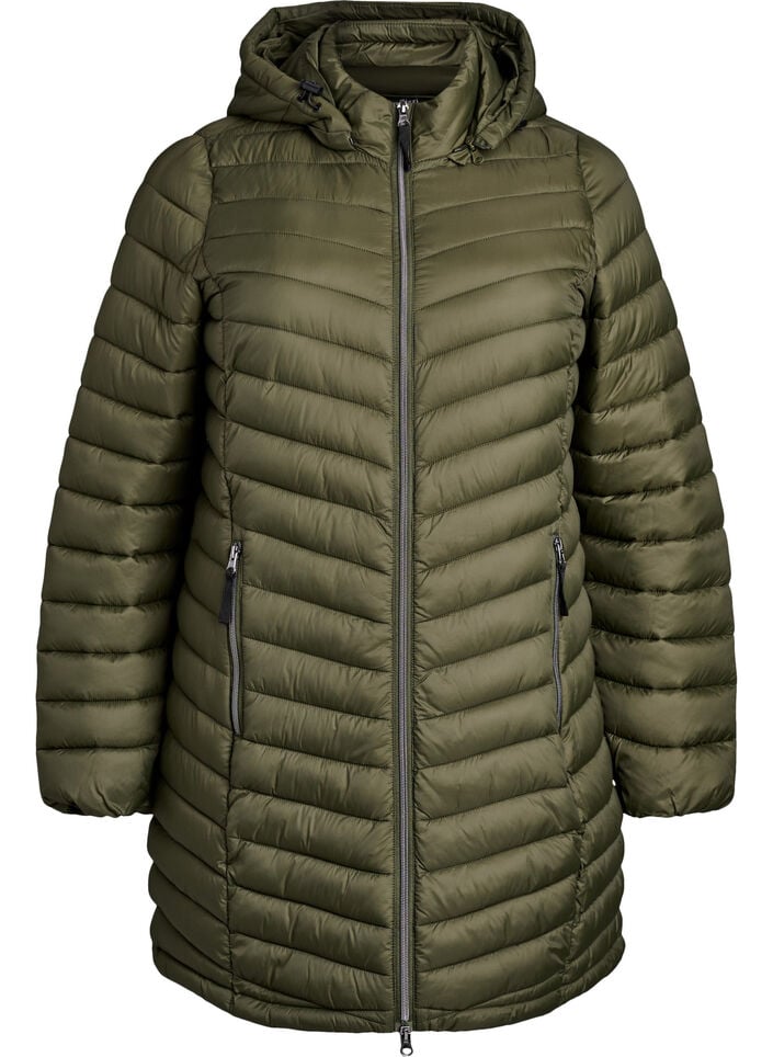 Lichtgewicht jas met zakken en een afneembare capuchon, Groen, Packshot image number 0