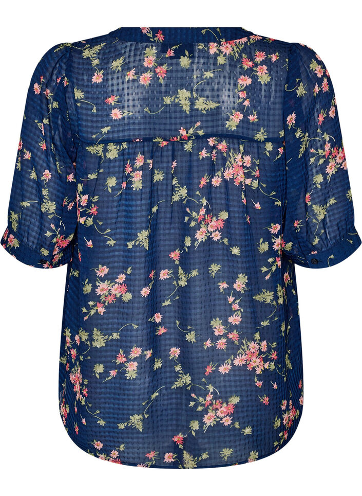 Blouse met bloemenprint en V-hals, Blauw, Packshot image number 1