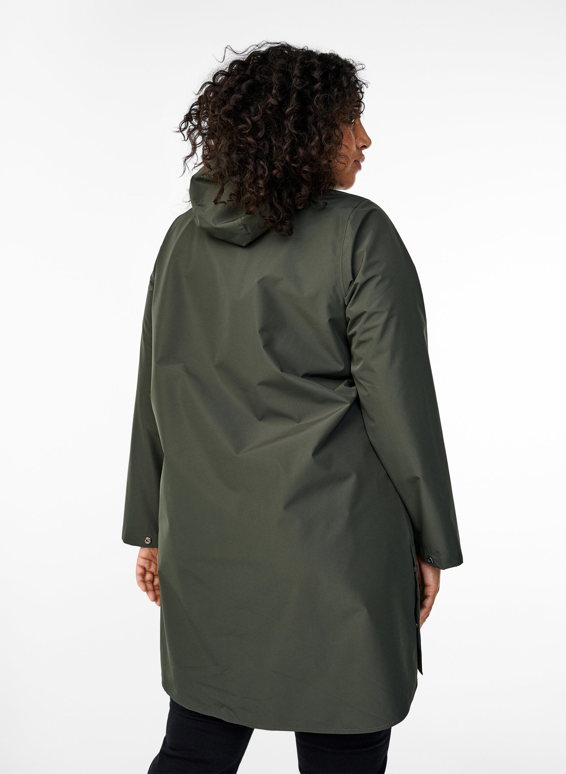 Zizzi Veste de pluie avec poches et capuche, Vert, Model image number 2