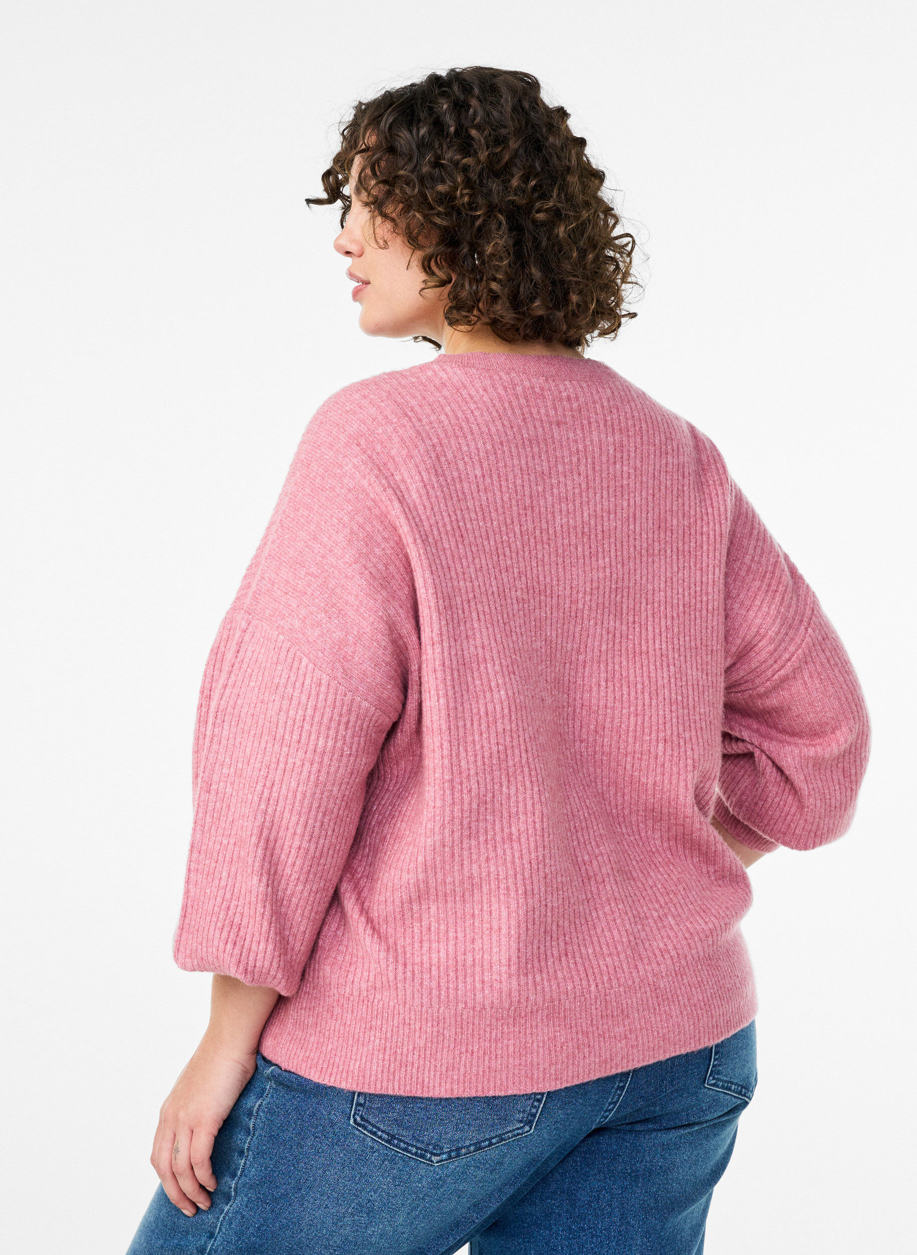 ZizziVest van ribtricot met knopen, Roze, Model image number 2
