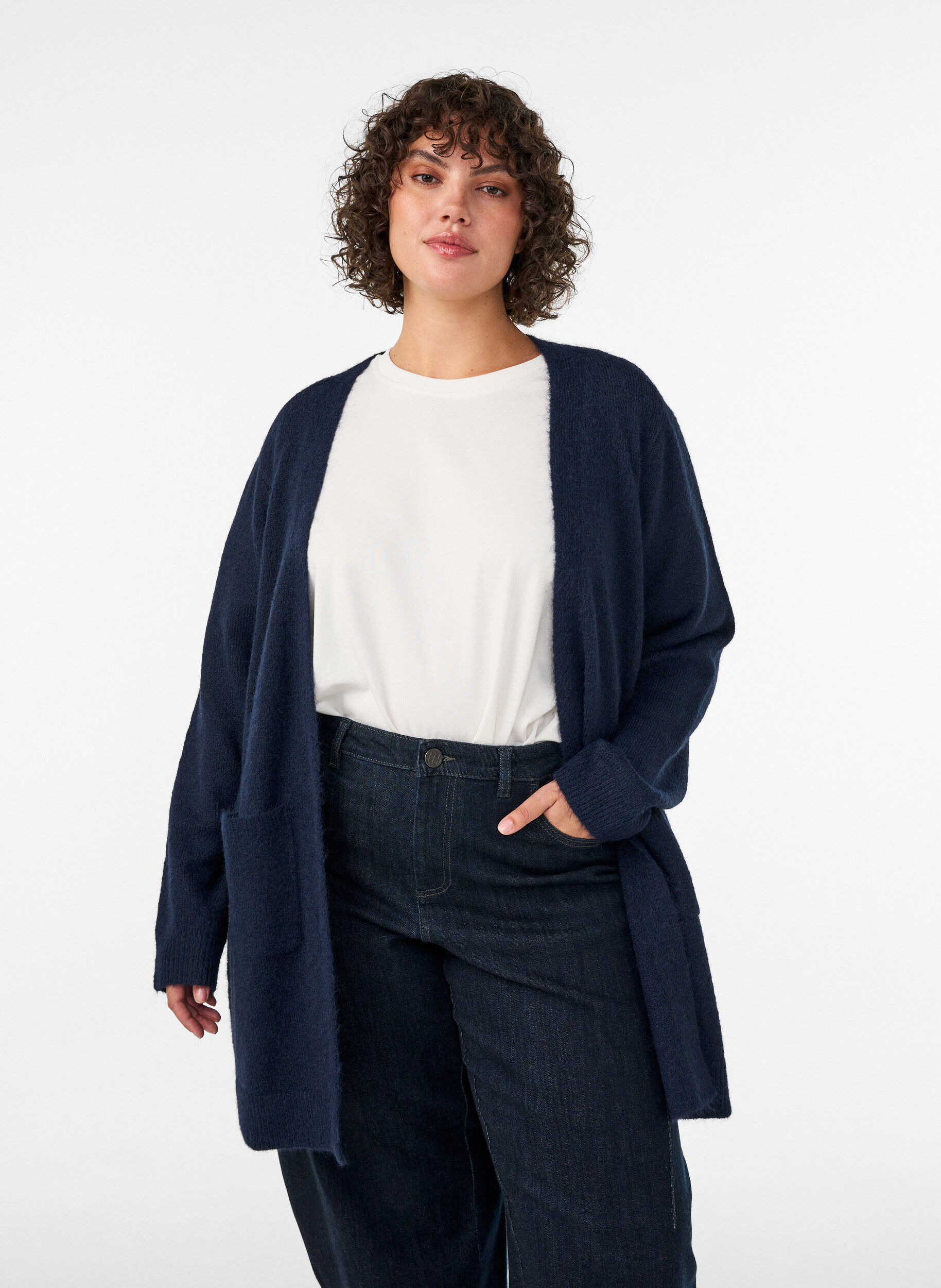 Lang vest met zakken, Blauw, Model