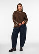 Gebreide trui met col en contrasterende strepen, Bruin, Model image number 1