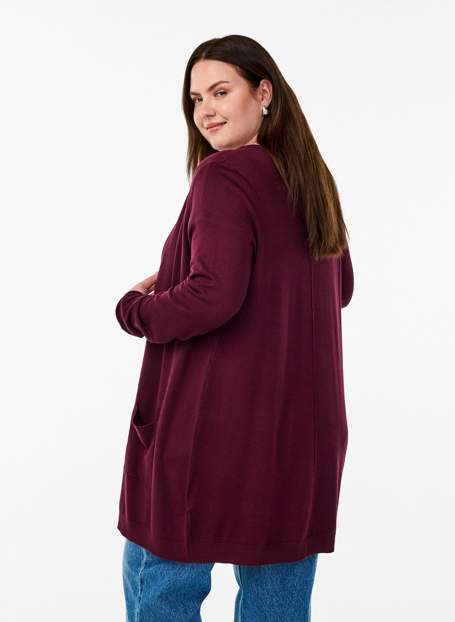 ZizziLang gebreid vest van een viscose mix, Rood, Model image number 2