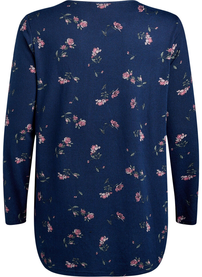 Gebloemde blouse met lange mouwen, Blauw, Packshot image number 1
