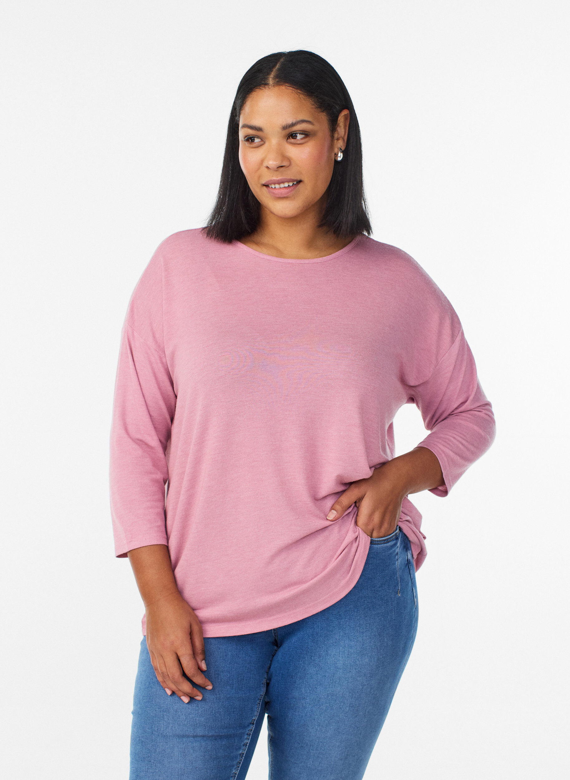 Jersey blouse met 3/4 mouwen, Rood, Model
