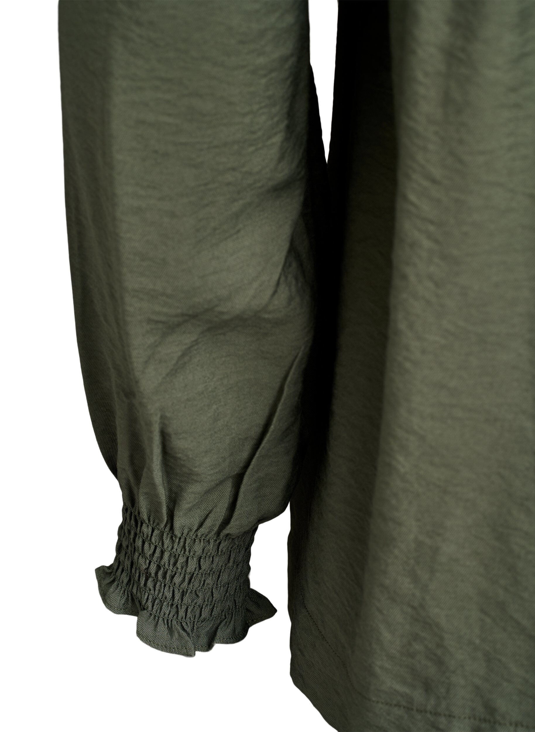 ZizziViscose blouse met smock en geplooide details, Groen, Packshot image number 3