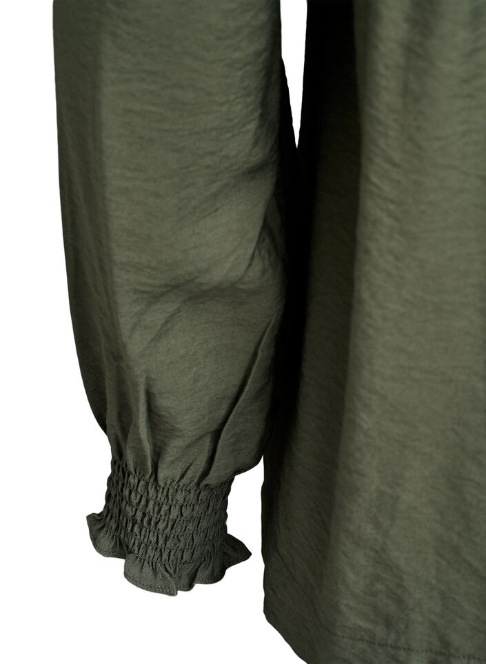 Viscose blouse met smock en geplooide details, Groen, Packshot image number 3