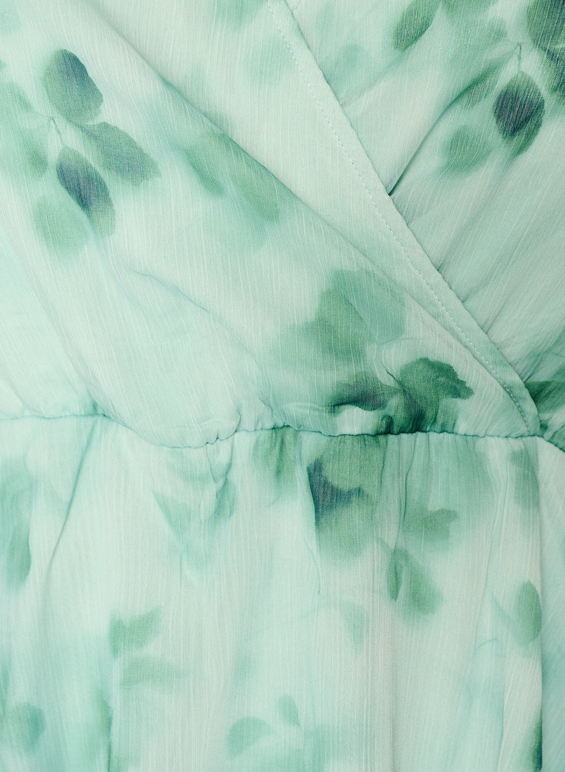 ZizziBloemen chiffon blouse met korte mouwen, Groen, Packshot image number 2