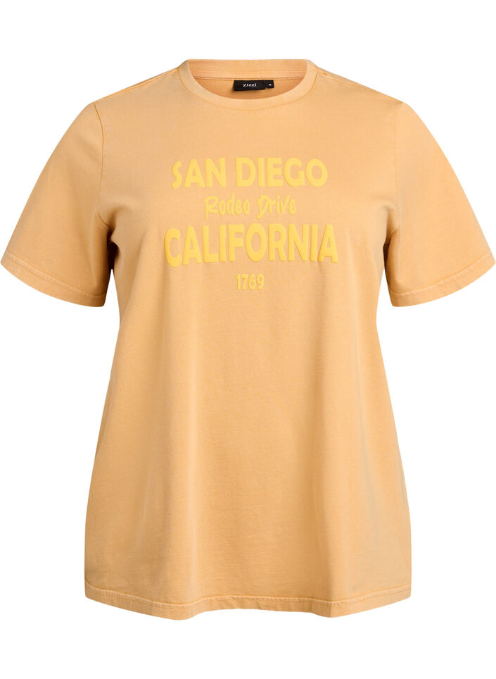 T-shirt in biologisch katoen met een coole print, Geel, Packshot image number 0