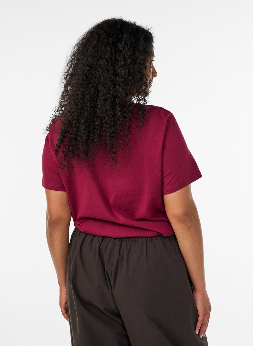 Basic katoenen T-shirt met ronde hals, Rood, Model image number 2