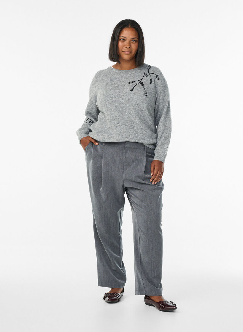 Dressebroek met hoge taille en rechte pijpen, Grijs, Model image number 0