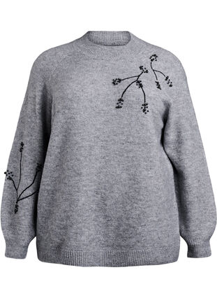 ZizziTrui met parelborduursel, Medium Grey Melange, Packshot image number 0