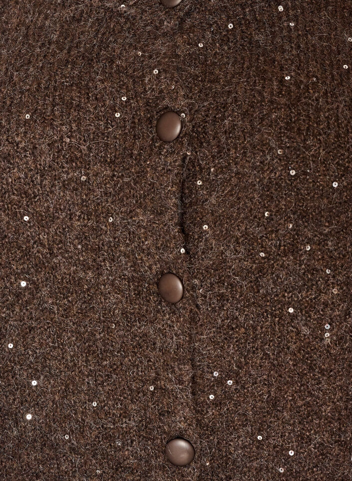 Cardigan met pailletten en knopen, Bruin, Packshot image number 2