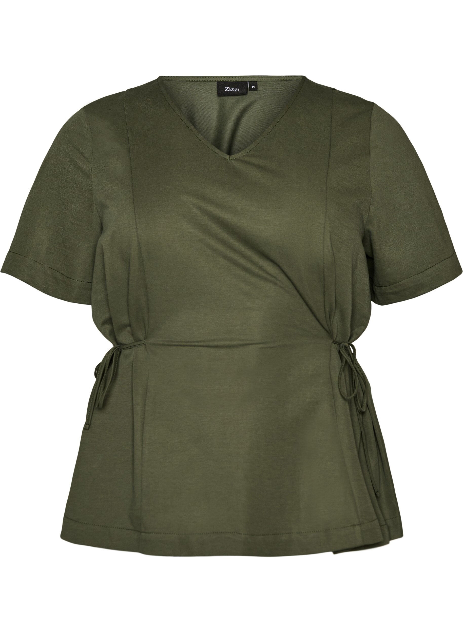 Blouse in een katoenmix met V-hals en striklint