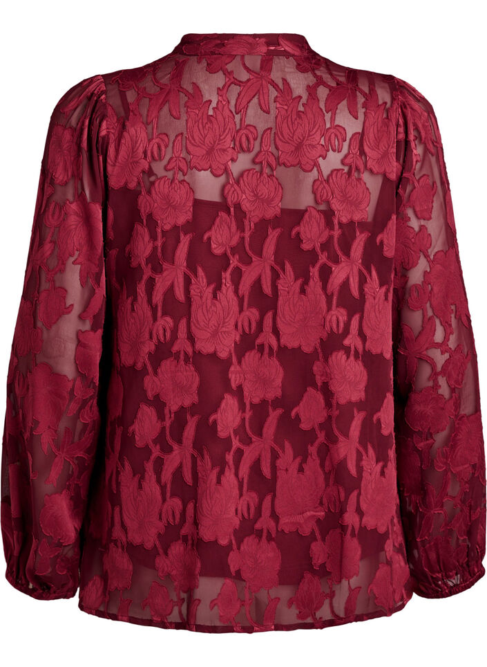 Blouse met knoopjes en bloemenpatroon, Donker Bordeaux, Packshot image number 1