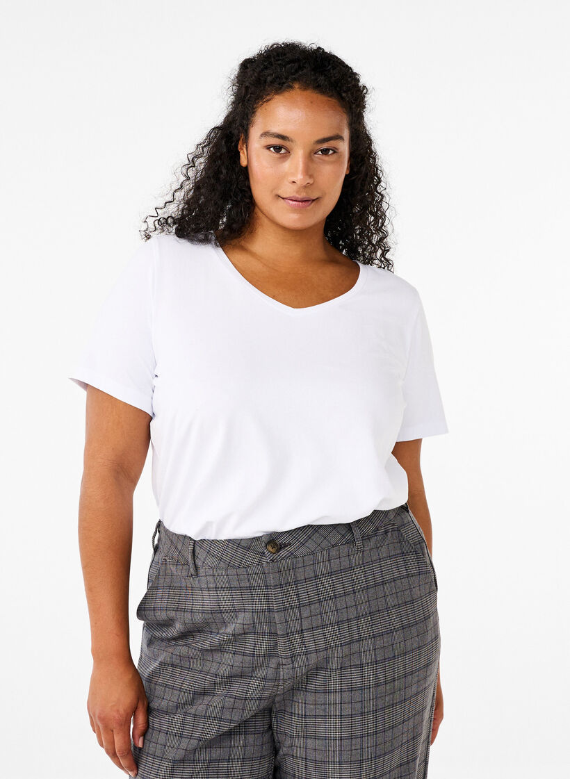 Effen basic katoenen T-shirt, Wit, Model image number 0