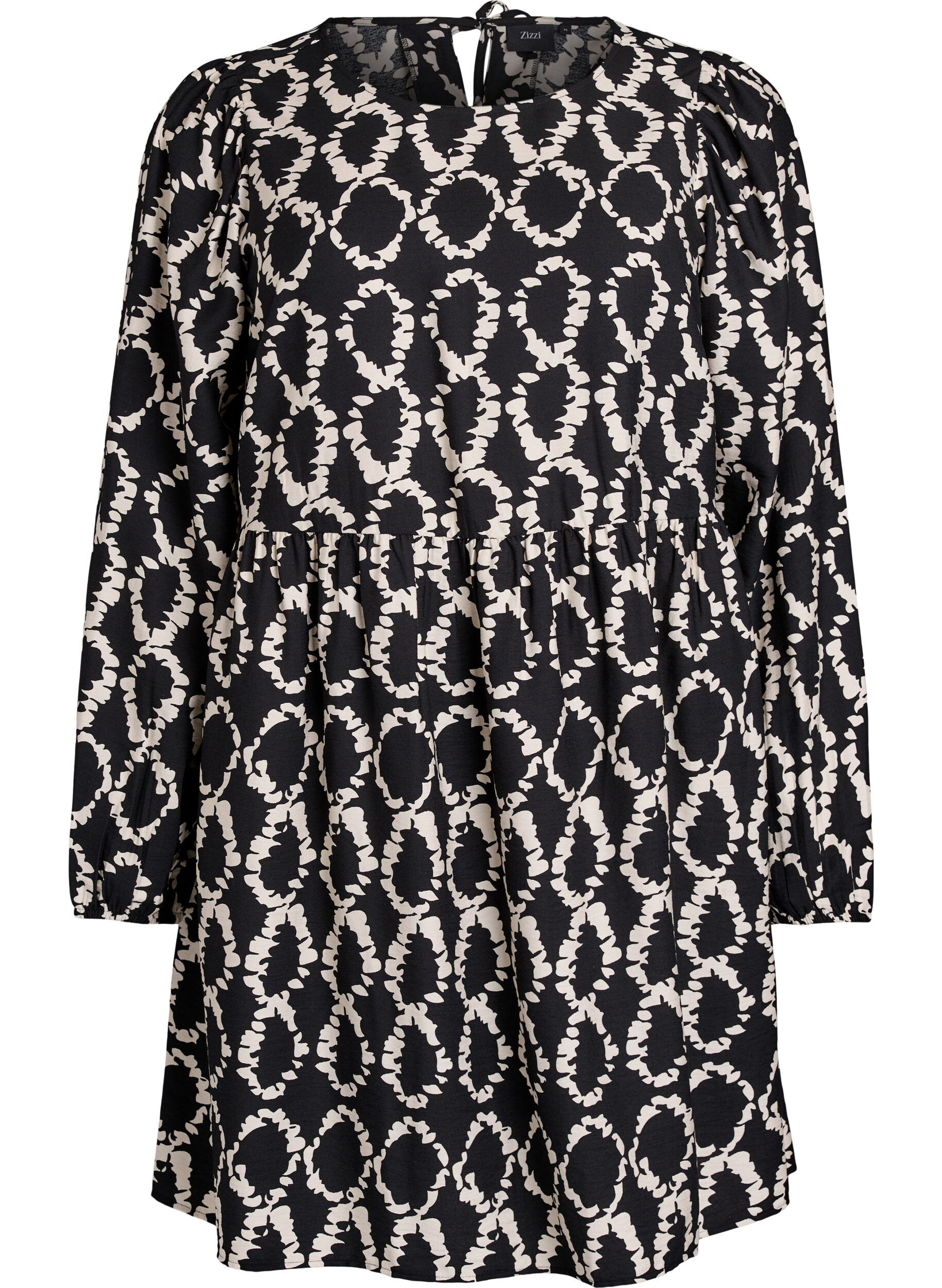 Jurk met lange mouwen, print en strikjes