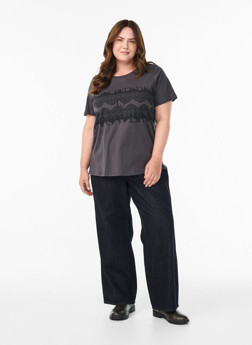 Katoenen T-shirt met print op de voorkant, Grijs, Model image number 1