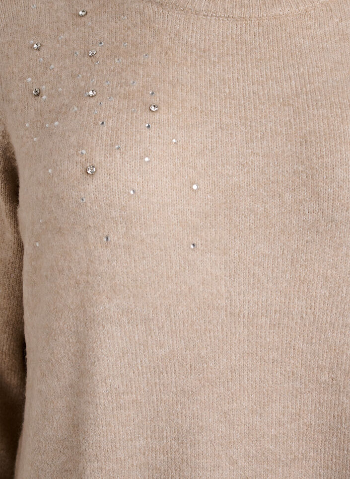 Korte gebreide jurk met strass-steentjes, Beige, Packshot image number 2
